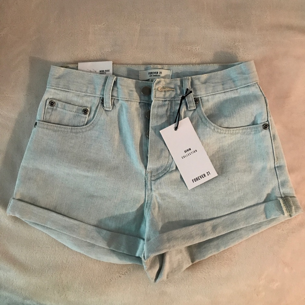 High rise light blue jean shorts